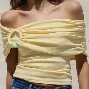 Zara Butter Lemon Yellow Off The Shoulder Bardot Stretch Knit Top Size Medium